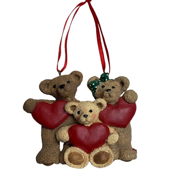 Kurt Adler Holly Bearies ornament family of bears holding hearts Valentine 3D - Picture 1 of 9